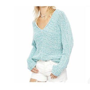 Free People Light Blue V-Neck Sweater
